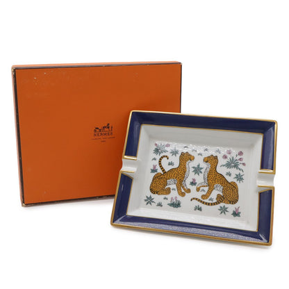 Hermes Ashtray Tray Case Panthere Leopard Print Animal Ceramic White Navy Gold — view 7
