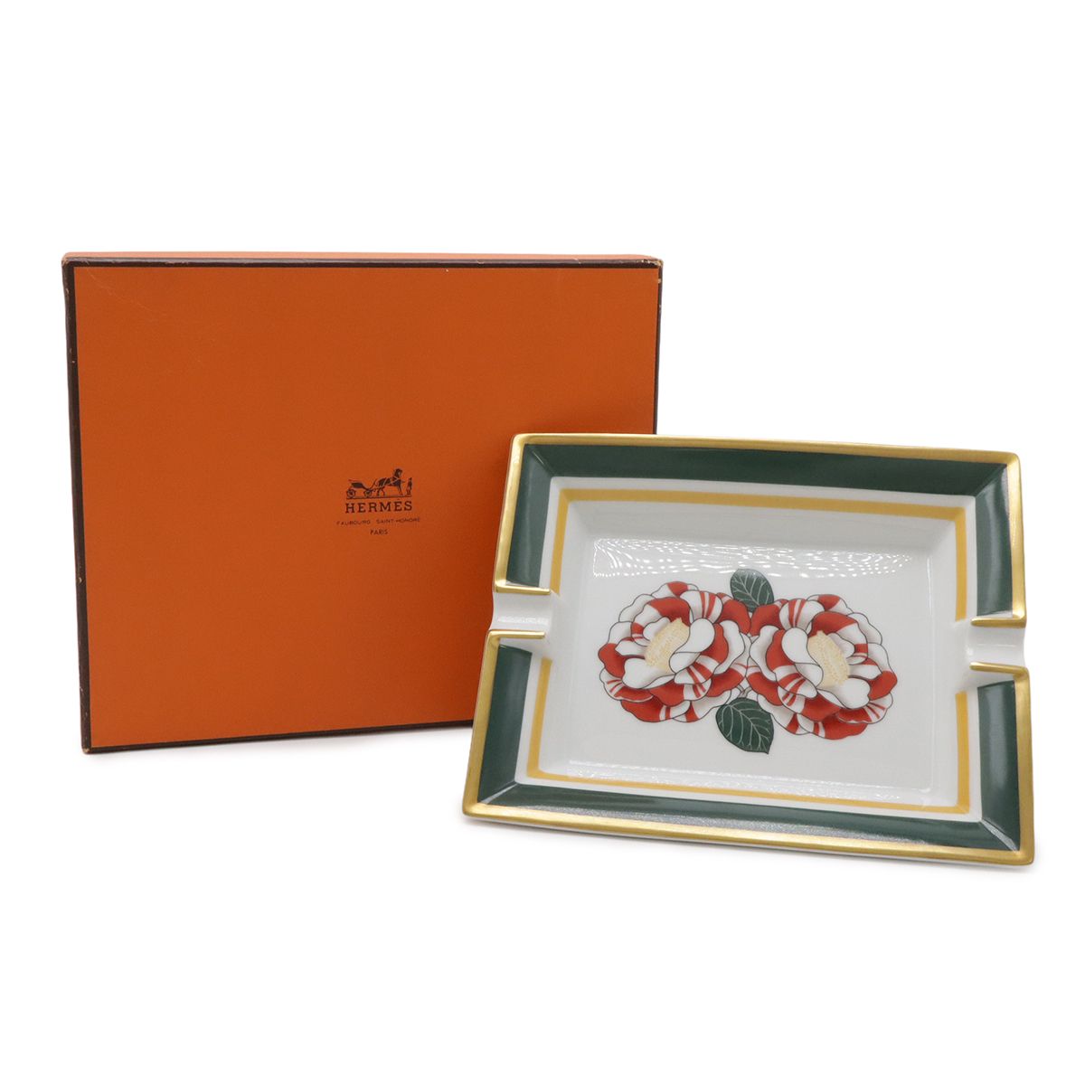 Hermes Ashtray Tray Case Floral Pattern Camellia Ceramic White Red Green Yellow — view 5