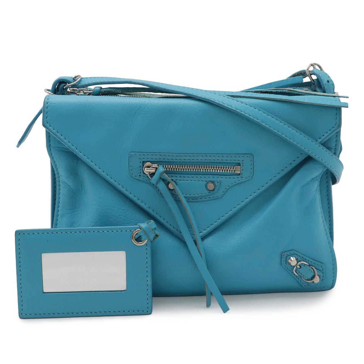 Balenciaga Paper Triple XS Shoulder Bag Pochette 2-Way Clutch Leather Turquoise