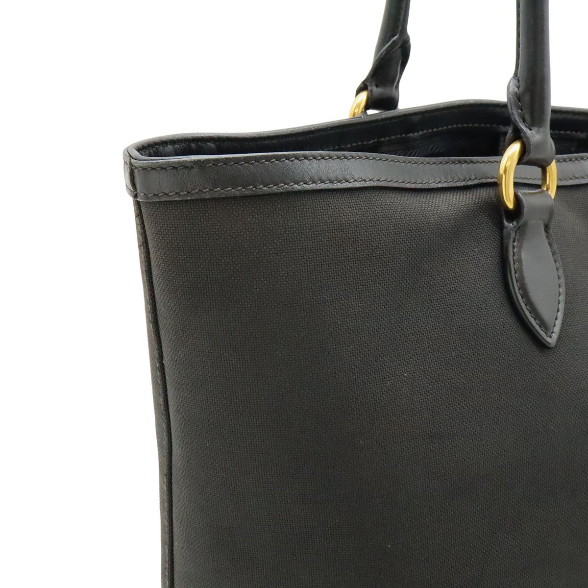 Prada Logo Jacquard Tote Shoulder Canvas Leather Nero Black — view 6