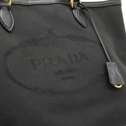 Prada Logo Jacquard Tote Shoulder Canvas Leather Nero Black — view 9
