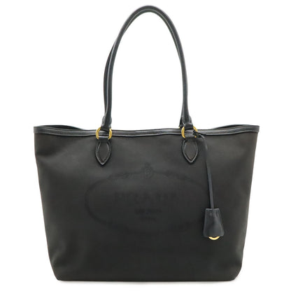Prada Logo Jacquard Tote Shoulder Canvas Leather Nero Black