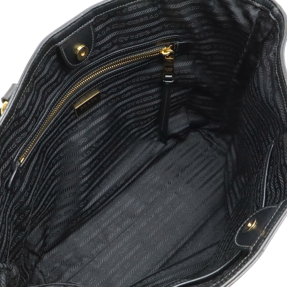 Prada Logo Jacquard Tote Shoulder Canvas Leather Nero Black — view 5