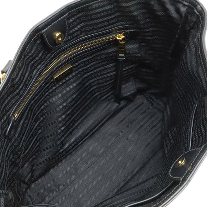 Prada Logo Jacquard Tote Shoulder Canvas Leather Nero Black — view 5