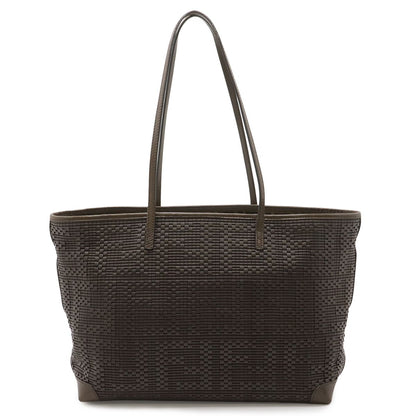 Fendi Zucca Pattern Braided Tote Shoulder Leather Dark Brown