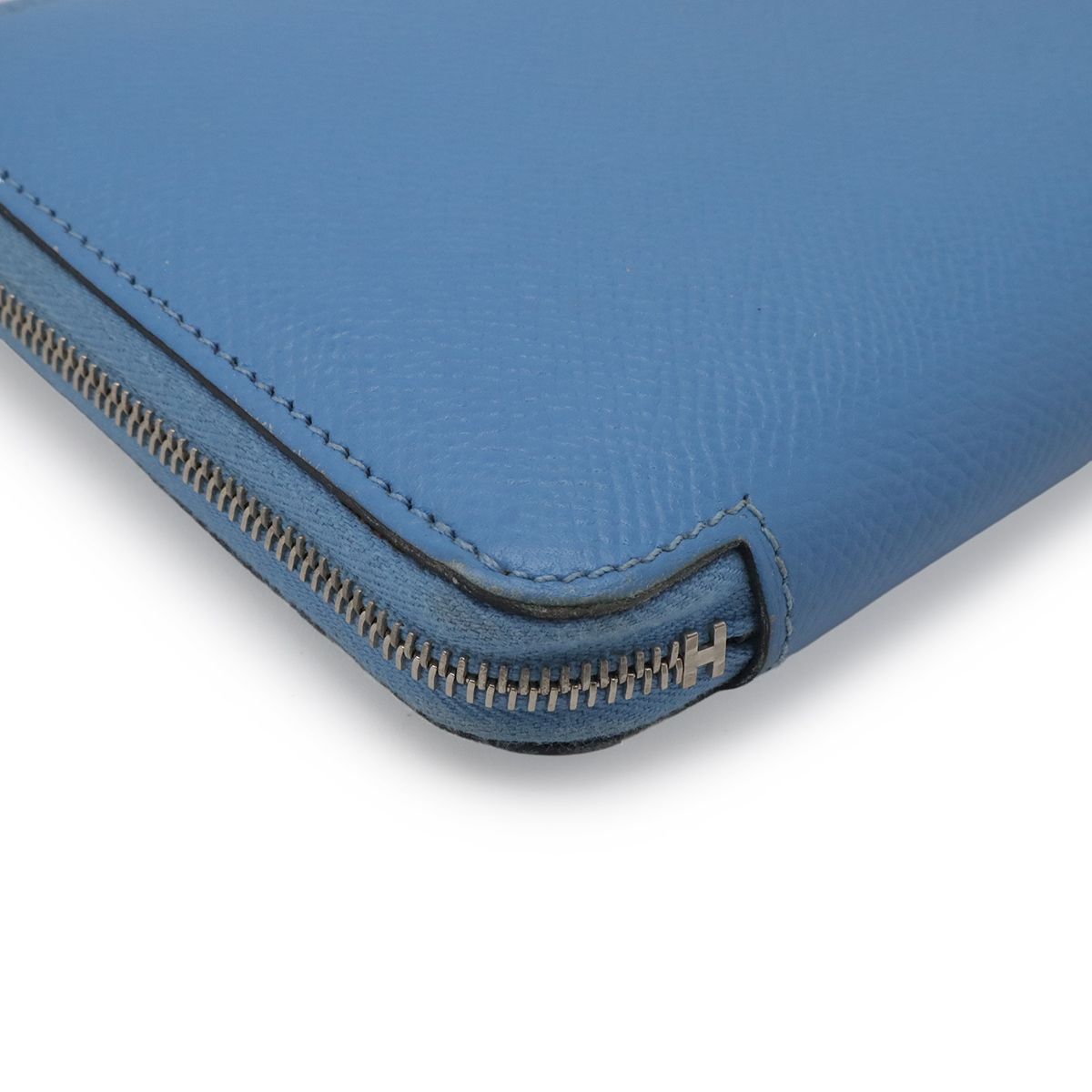 Hermes Azap Long Silk in Zip Around Wallet Veau Light Blue Silver — view 3