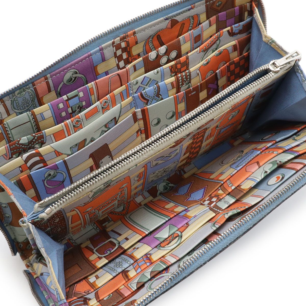 Hermes Azap Long Silk in Zip Around Wallet Veau Light Blue Silver — view 5