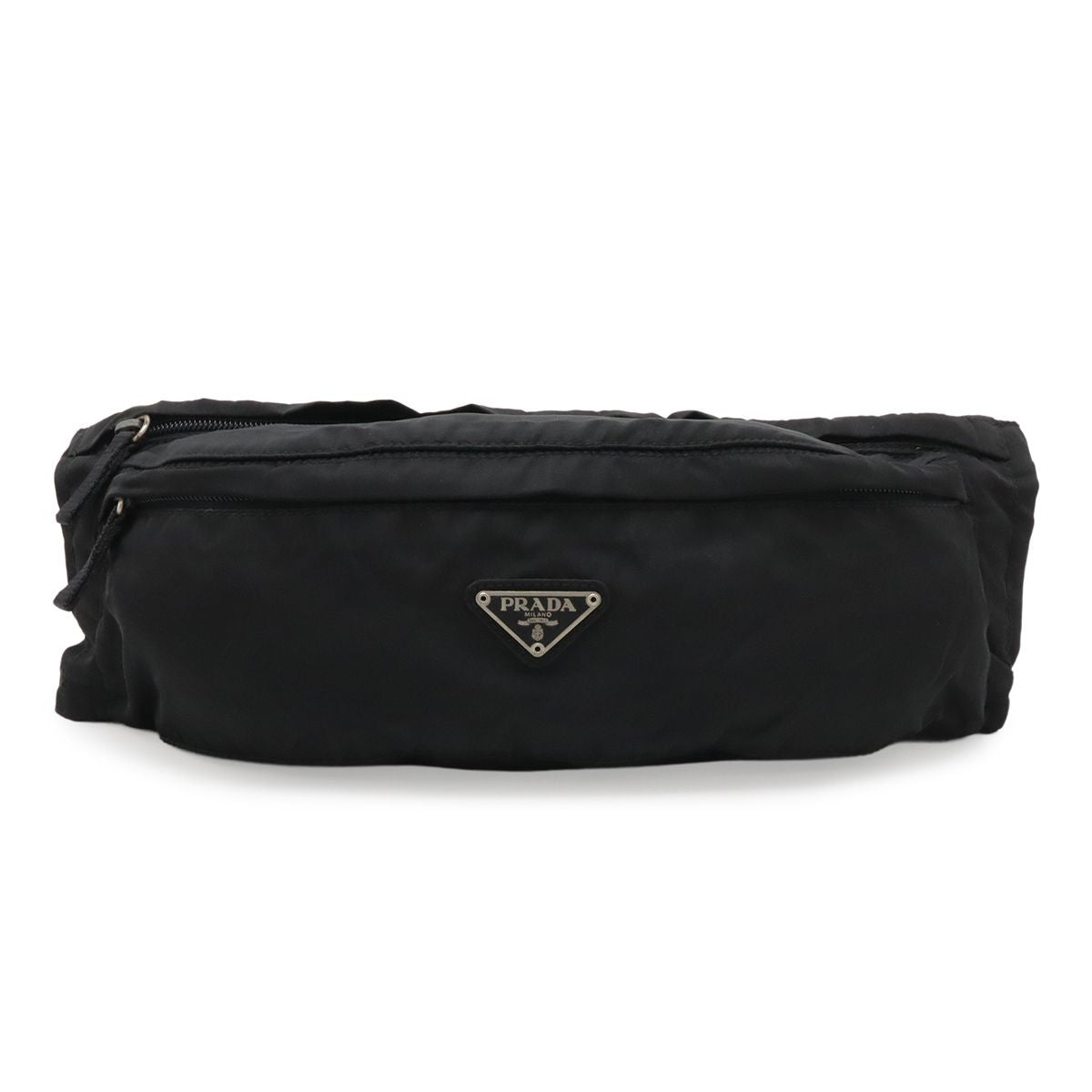 Prada Triangle Logo Waist Pouch Bag Hip Nylon Nero Black Silver