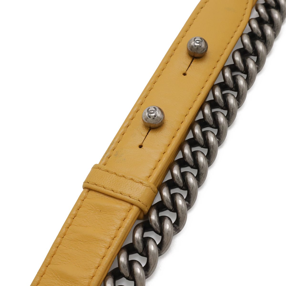 Chanel Quilted CC Logo Chain Shoulder Bag Pochette Velvet Leather Yellow Silver — view 5