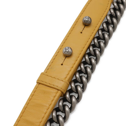 Chanel Quilted CC Logo Chain Shoulder Bag Pochette Velvet Leather Yellow Silver — view 5