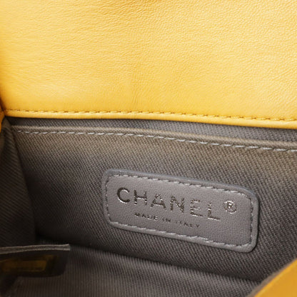 Chanel Quilted CC Logo Chain Shoulder Bag Pochette Velvet Leather Yellow Silver — view 8