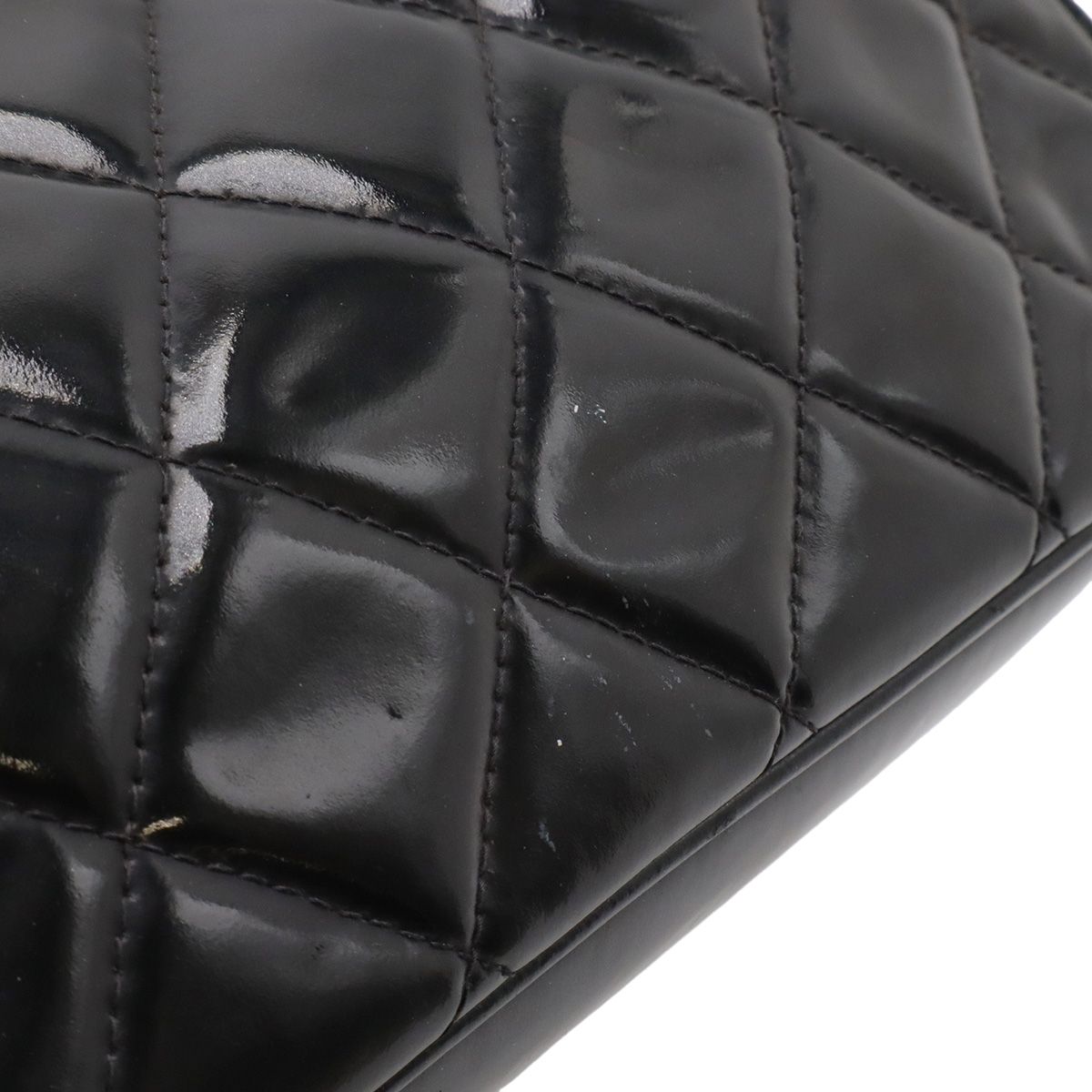 Chanel Quilted CC Logo Handbag One Handle Gamaguchi Enamel Black Silver — view 5