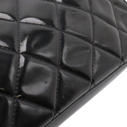 Chanel Quilted CC Logo Handbag One Handle Gamaguchi Enamel Black Silver — view 5
