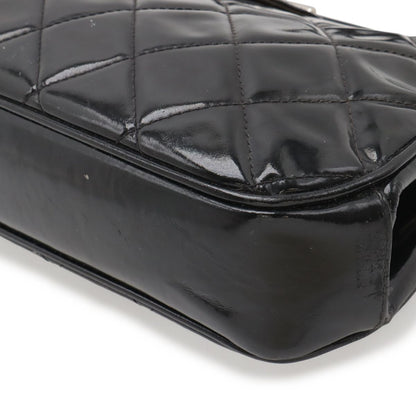 Chanel Quilted CC Logo Handbag One Handle Gamaguchi Enamel Black Silver — view 3