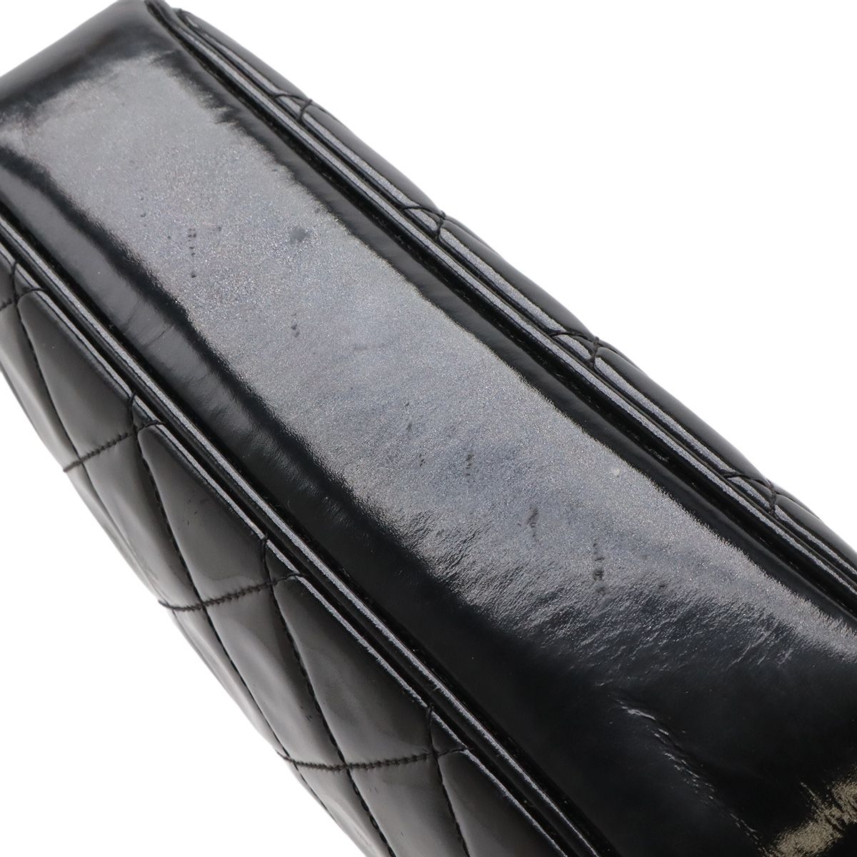 Chanel Quilted CC Logo Handbag One Handle Gamaguchi Enamel Black Silver — view 4