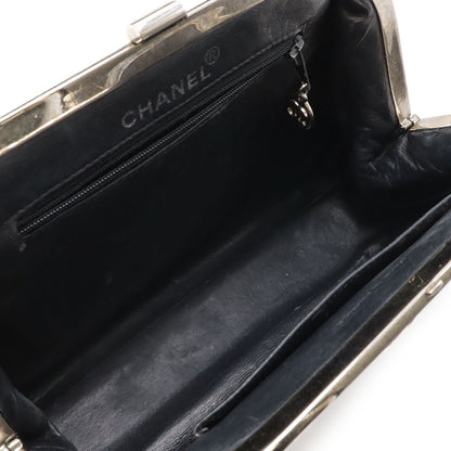 Chanel Quilted CC Logo Handbag One Handle Gamaguchi Enamel Black Silver — view 7