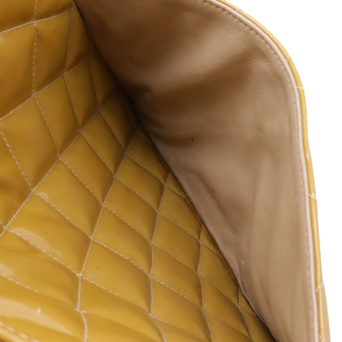 Chanel Quilted CC Logo Medallion Tote Shoulder Bag Enamel Patent Leather Yellow — view 9