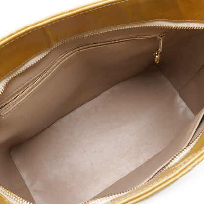 Chanel Quilted CC Logo Medallion Tote Shoulder Bag Enamel Patent Leather Yellow — view 5
