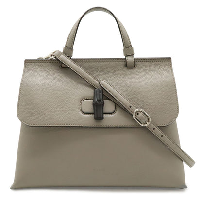Gucci Bamboo Daily Top Handle 2-Way Shoulder Bag Leather Gray Silver