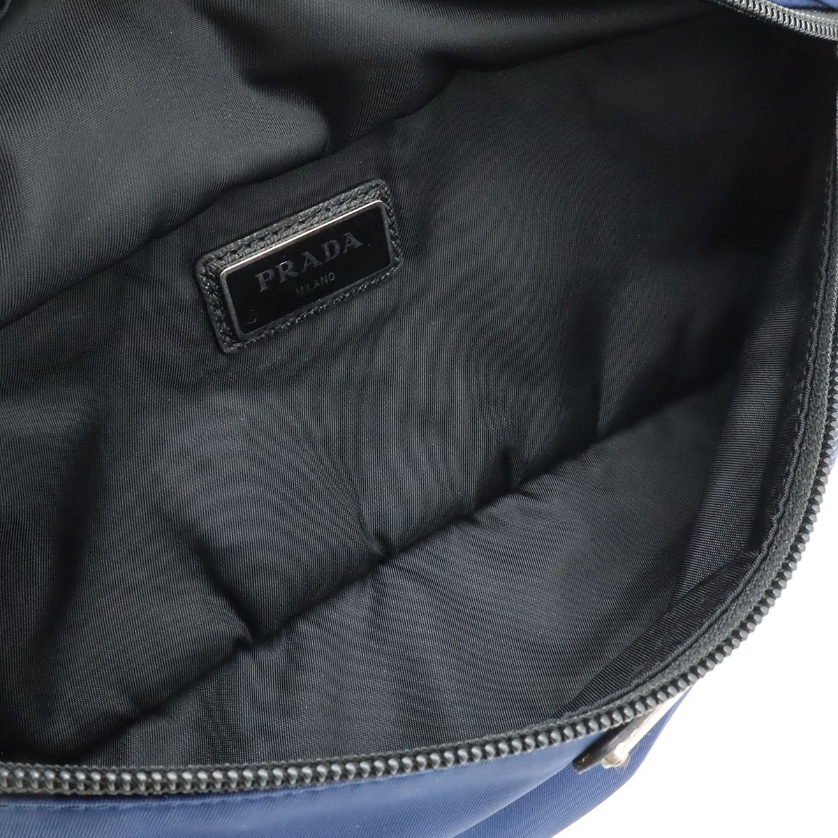Prada Triangle Logo Belt Bag Waist Pouch Hip Nylon Blue Black Silver — view 6