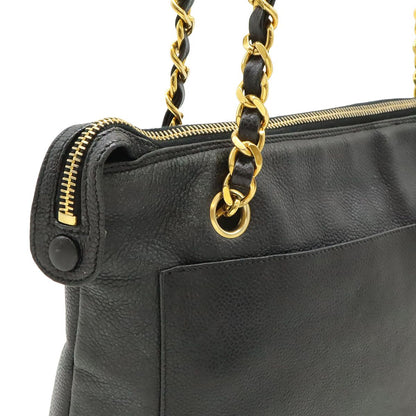 Chanel CC Logo Chain Tote Shoulder Bag Caviar Leather Black Gold — view 4
