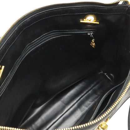 Chanel CC Logo Chain Tote Shoulder Bag Caviar Leather Black Gold — view 7
