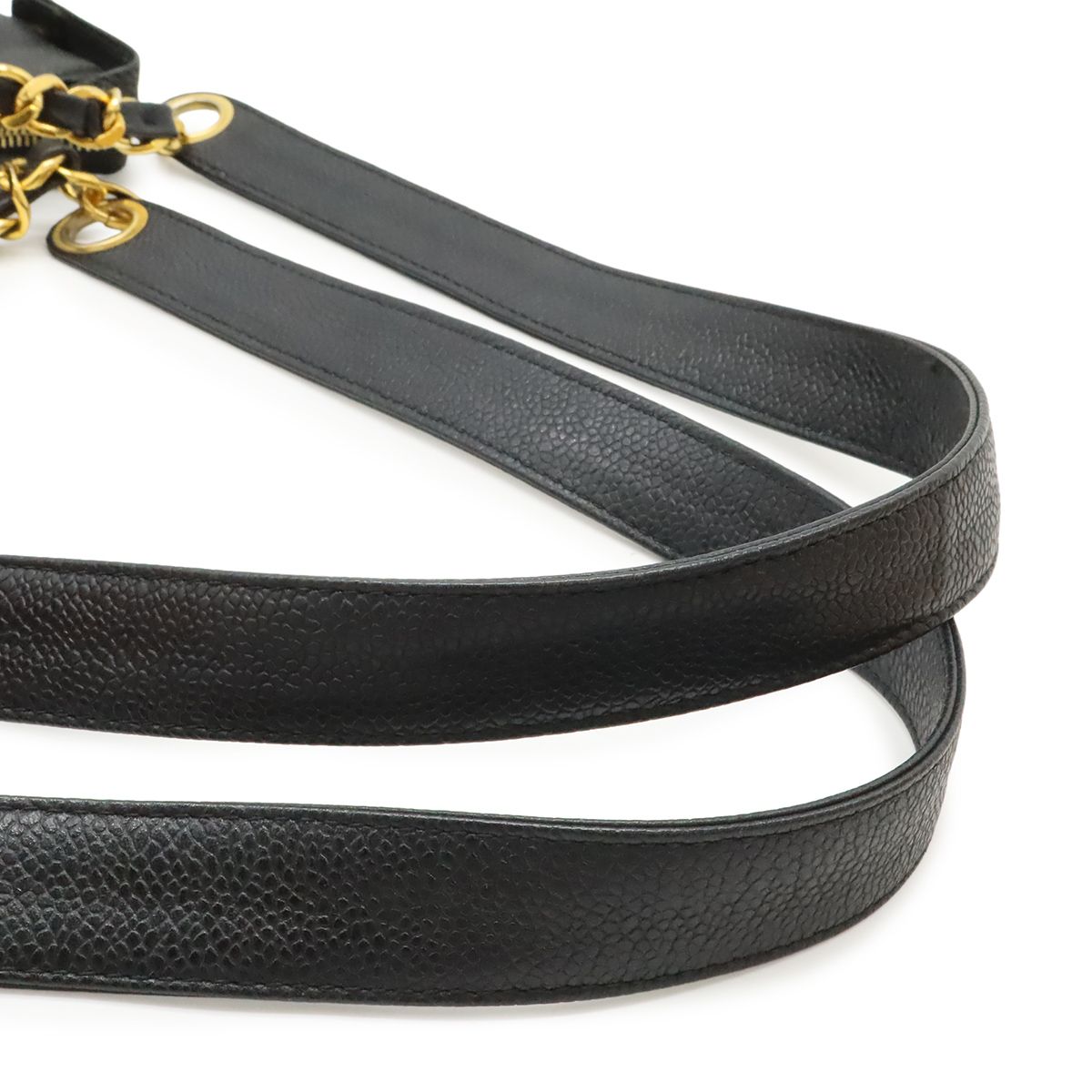 Chanel CC Logo Chain Tote Shoulder Bag Caviar Leather Black Gold — view 5