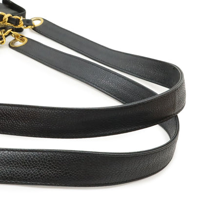 Chanel CC Logo Chain Tote Shoulder Bag Caviar Leather Black Gold — view 5