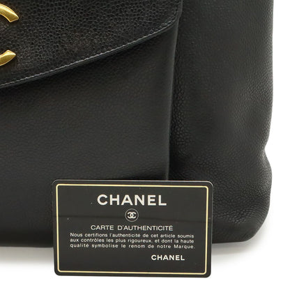 Chanel CC Logo Chain Tote Shoulder Bag Caviar Leather Black Gold — view 9