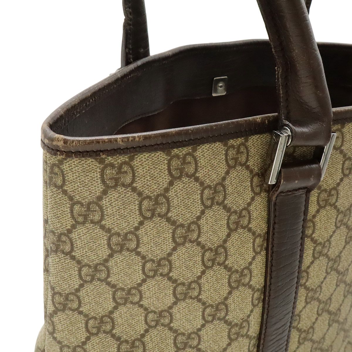 Gucci GG Supreme Plus Tote Large Shoulder Bag Leather Khaki Beige Dark Brown — view 6