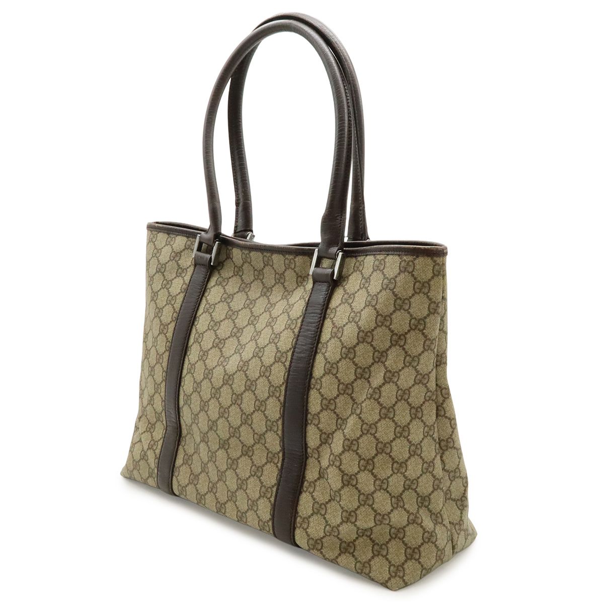 Gucci GG Supreme Plus Tote Large Shoulder Bag Leather Khaki Beige Dark Brown — view 2