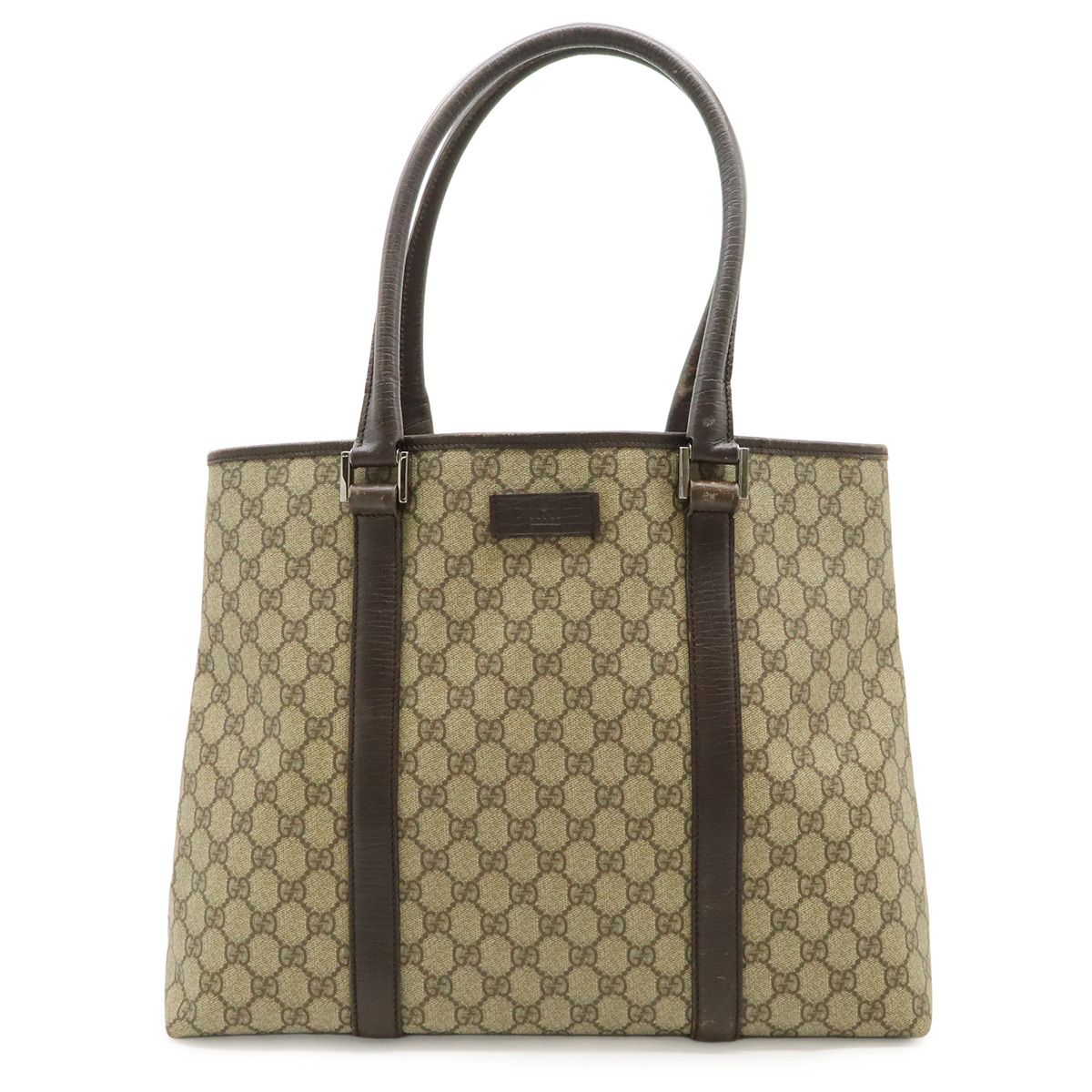 Gucci GG Supreme Plus Tote Large Shoulder Bag Leather Khaki Beige Dark Brown
