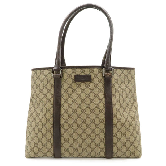 Gucci GG Supreme Plus Tote Large Shoulder Bag Leather Khaki Beige Dark Brown
