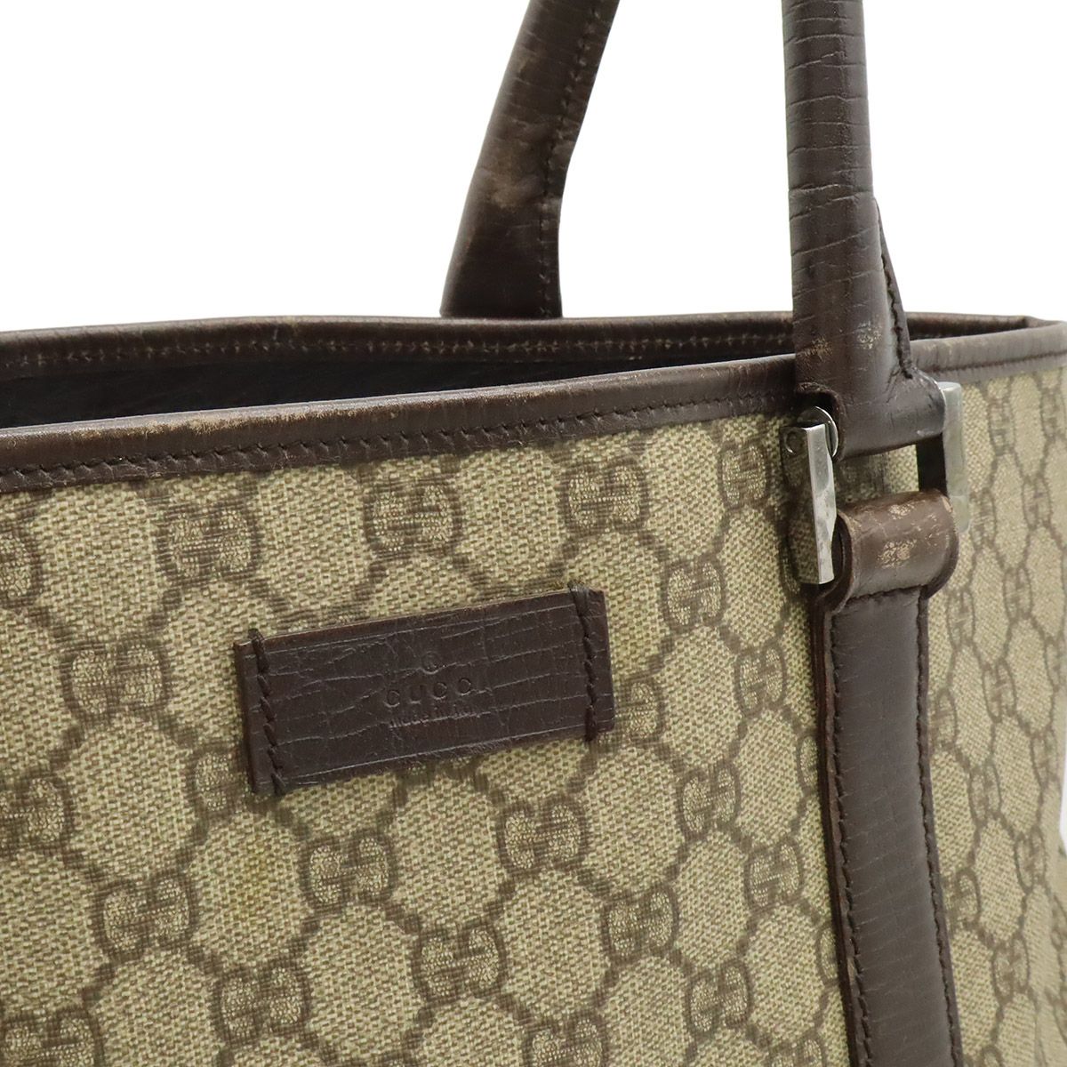 Gucci GG Supreme Plus Tote Large Shoulder Bag Leather Khaki Beige Dark Brown — view 7