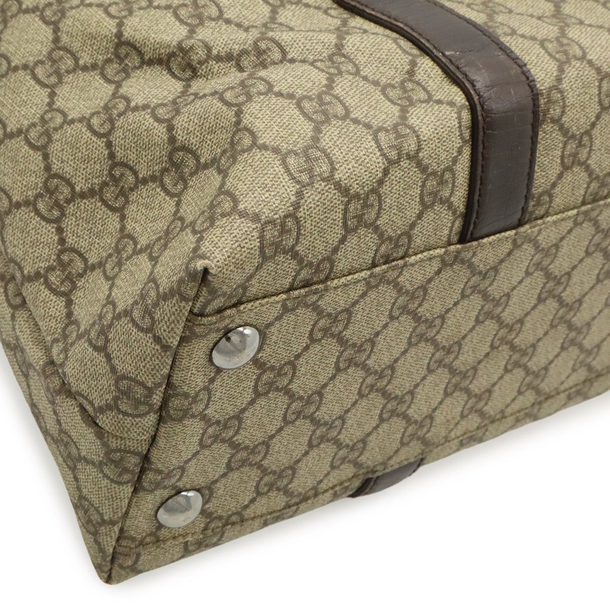 Gucci GG Supreme Plus Tote Large Shoulder Bag Leather Khaki Beige Dark Brown — view 3