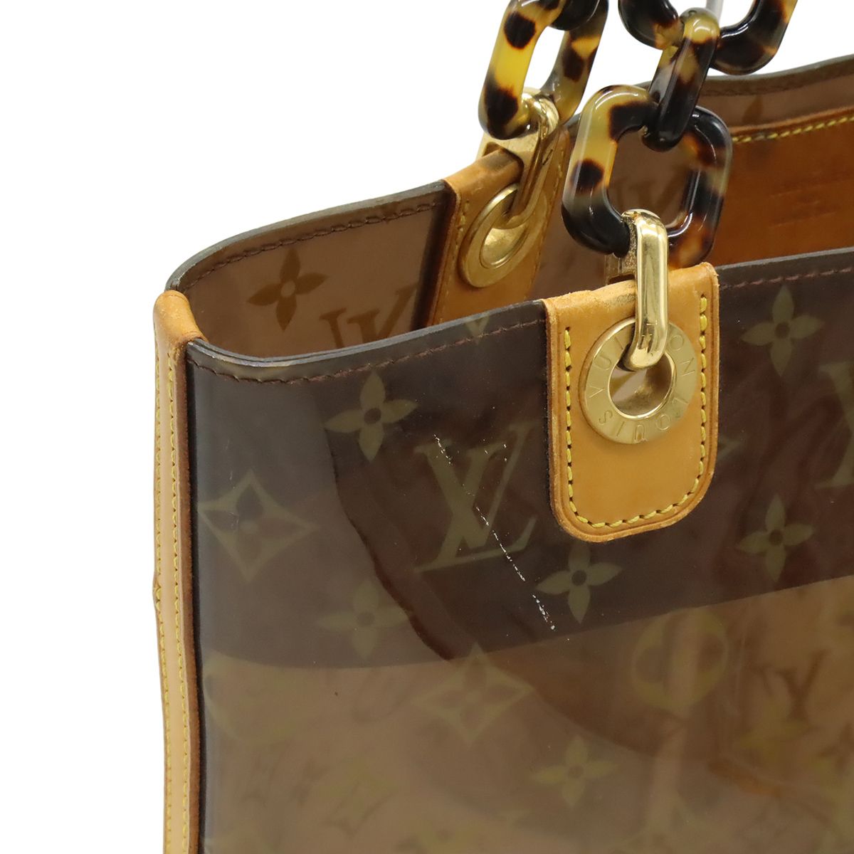 Louis Vuitton Monogram Vinyl Cover Amble MM Tote Shoulder Plastic Chain Brown — view 4