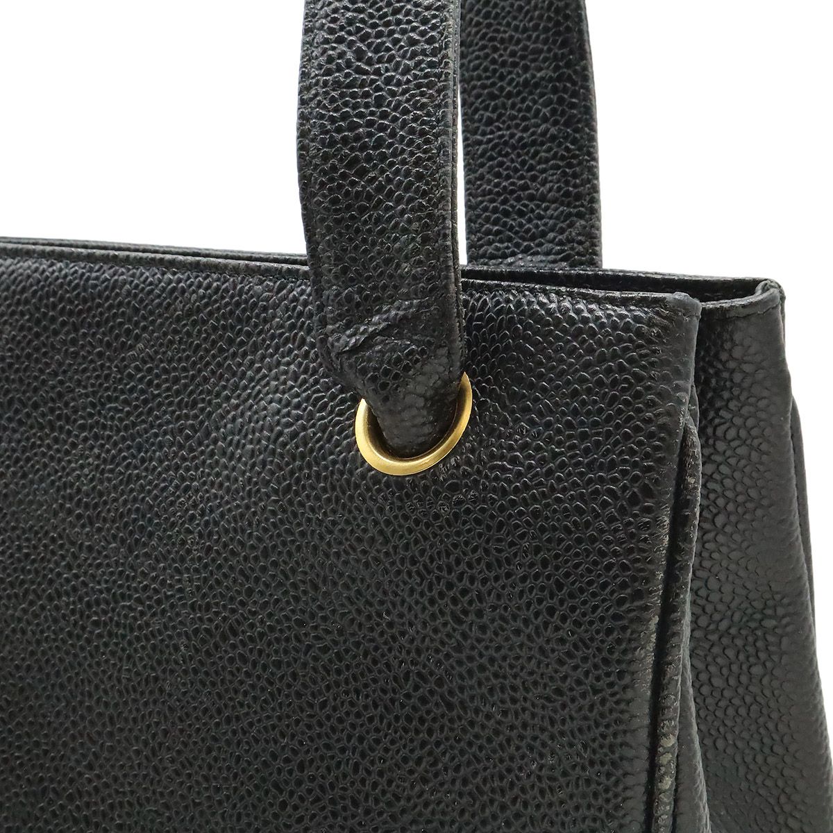 Chanel CC Logo Tote Shoulder Bag Caviar Leather Black Gold — view 7