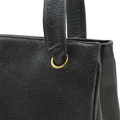 Chanel CC Logo Tote Shoulder Bag Caviar Leather Black Gold — view 7
