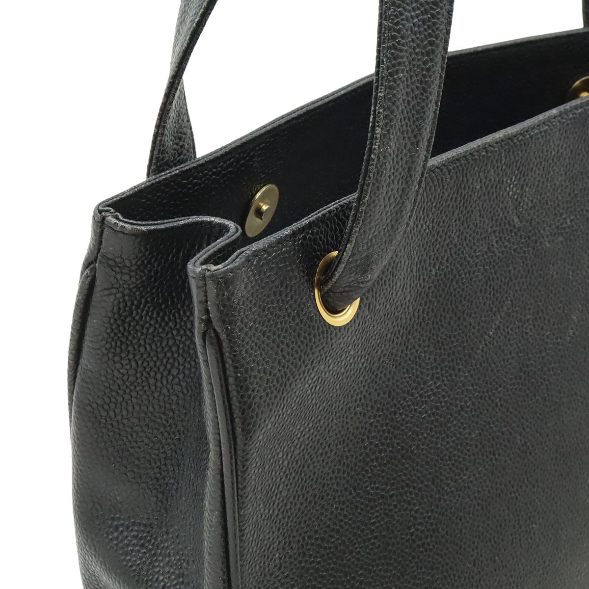 Chanel CC Logo Tote Shoulder Bag Caviar Leather Black Gold — view 4