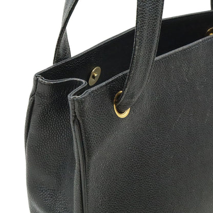 Chanel CC Logo Tote Shoulder Bag Caviar Leather Black Gold — view 4