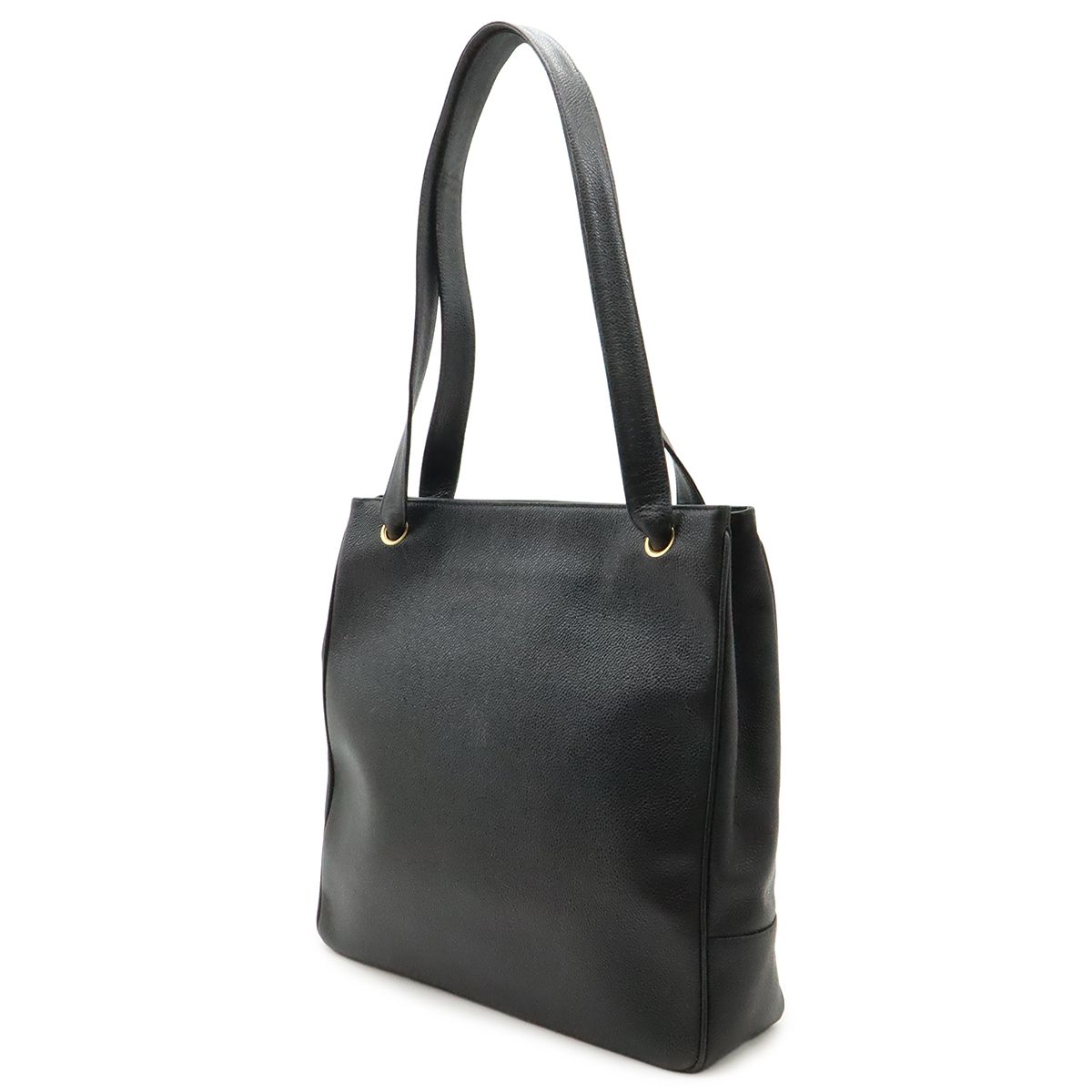Chanel CC Logo Tote Shoulder Bag Caviar Leather Black Gold — view 2