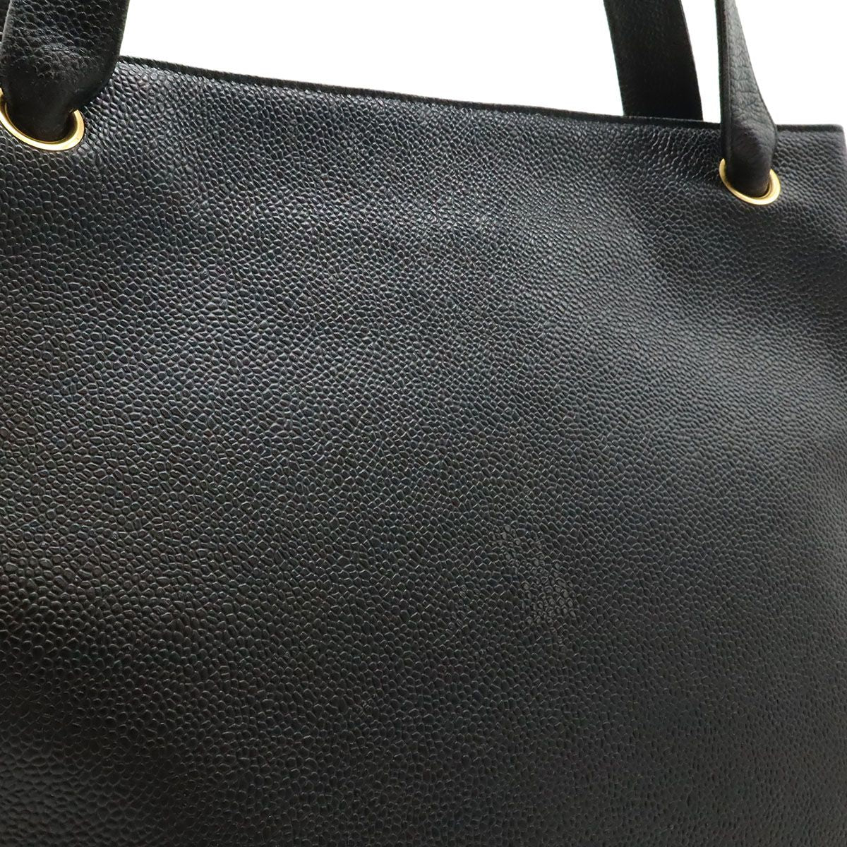 Chanel CC Logo Tote Shoulder Bag Caviar Leather Black Gold — view 8