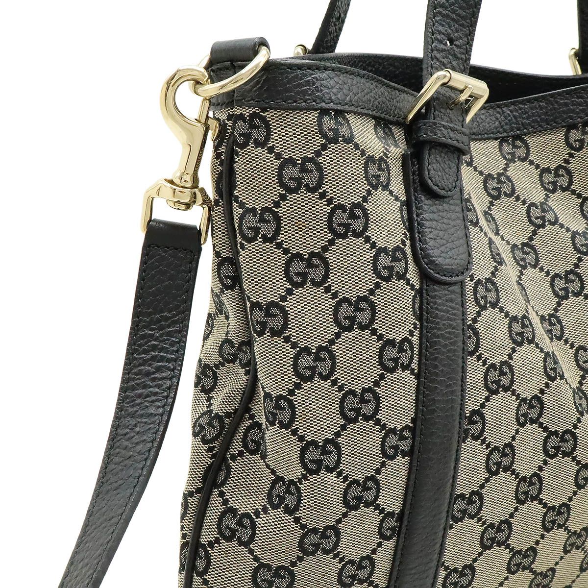 Gucci GG Canvas Tote 2-Way Shoulder Bag Crossbody Leather Beige Black Gold — view 4