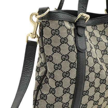 Gucci GG Canvas Tote 2-Way Shoulder Bag Crossbody Leather Beige Black Gold — view 4