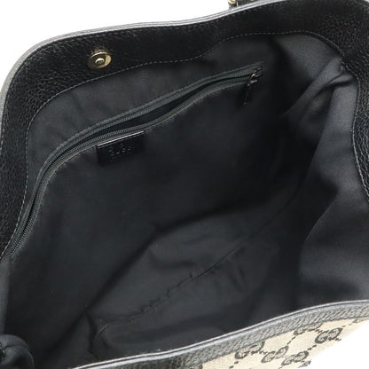 Gucci GG Canvas Tote 2-Way Shoulder Bag Crossbody Leather Beige Black Gold — view 7