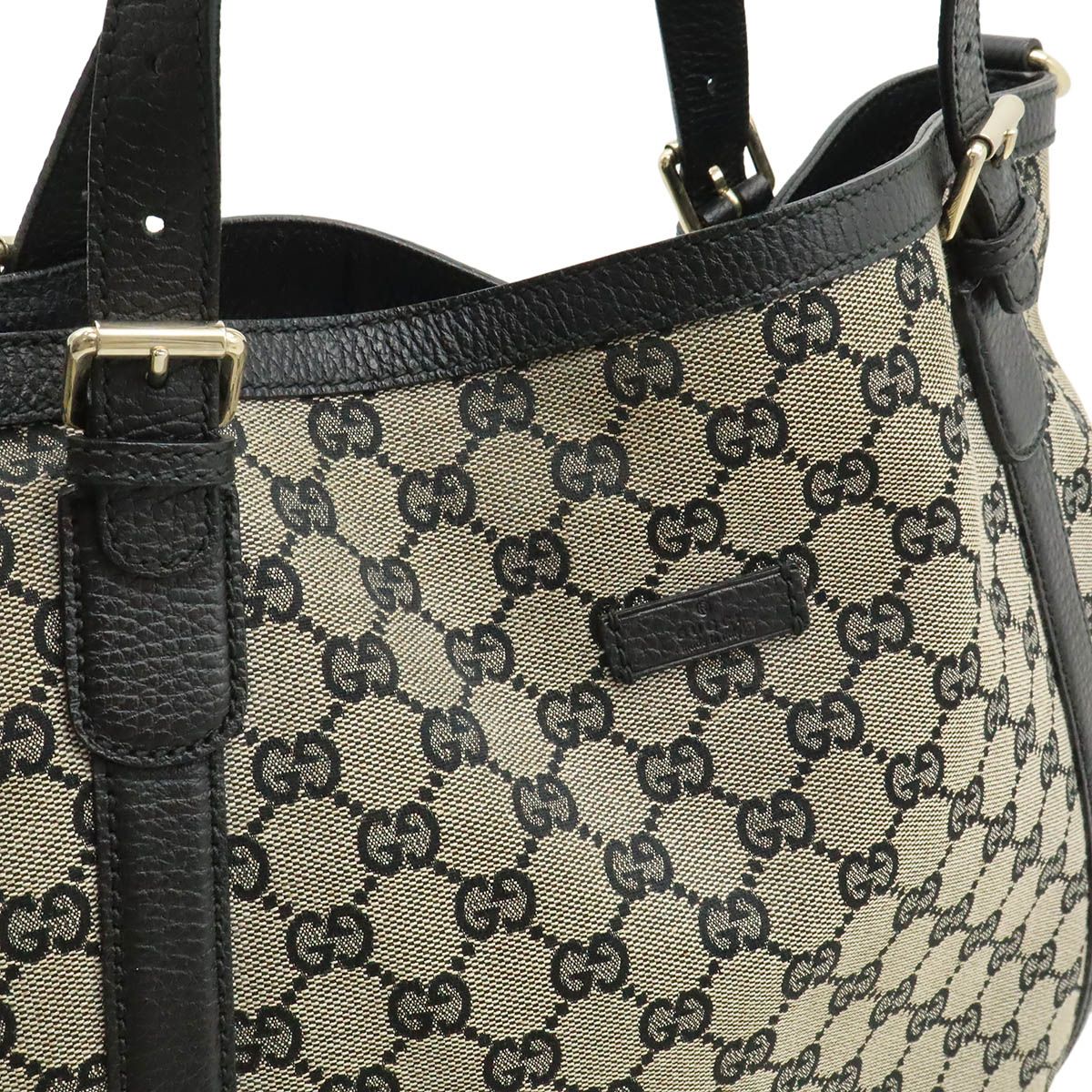 Gucci GG Canvas Tote 2-Way Shoulder Bag Crossbody Leather Beige Black Gold — view 8