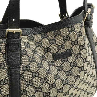 Gucci GG Canvas Tote 2-Way Shoulder Bag Crossbody Leather Beige Black Gold — view 8