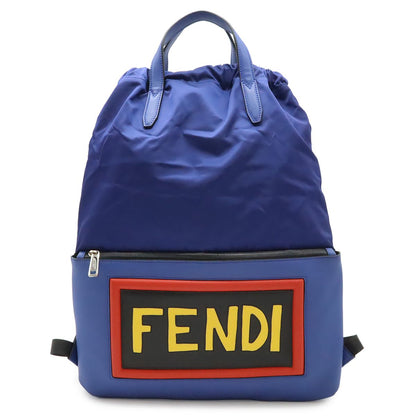Fendi Logo Face Drawstring Backpack Nylon Leather Navy Blue Multicolor