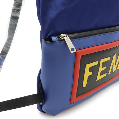 Fendi Logo Face Drawstring Backpack Nylon Leather Navy Blue Multicolor — view 8