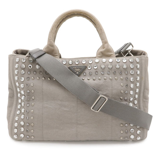 Prada Canapa Bijou Tote 2-Way Shoulder Bag Denim Nube Light Gray Overseas
